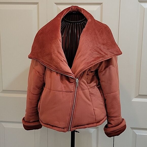 HYFVE Rust Velvet Puffy Moto Jacket Size Small - Picture 1 of 9